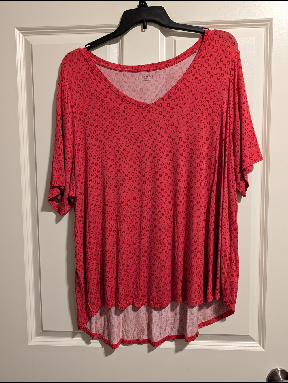 Lane Bryant Coral Red Short Sleeve V-Neck Top
